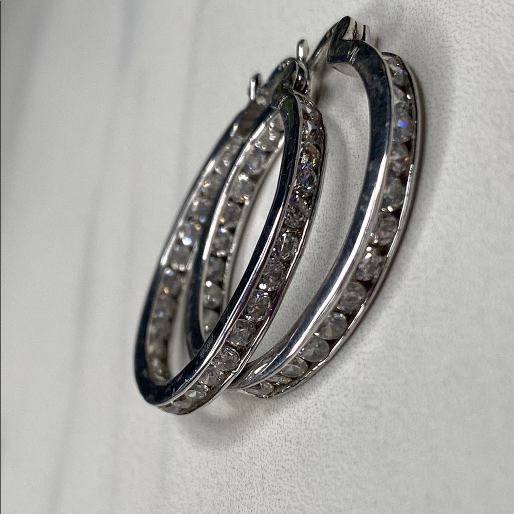 Sterling‎ Silver CZ Hoop Earrings 925